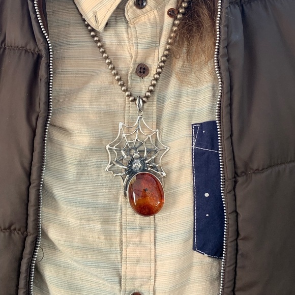 Sterling g silver spider pendant 925 spiderweb jewelry baltic amber gothic punk - Picture 2 of 13